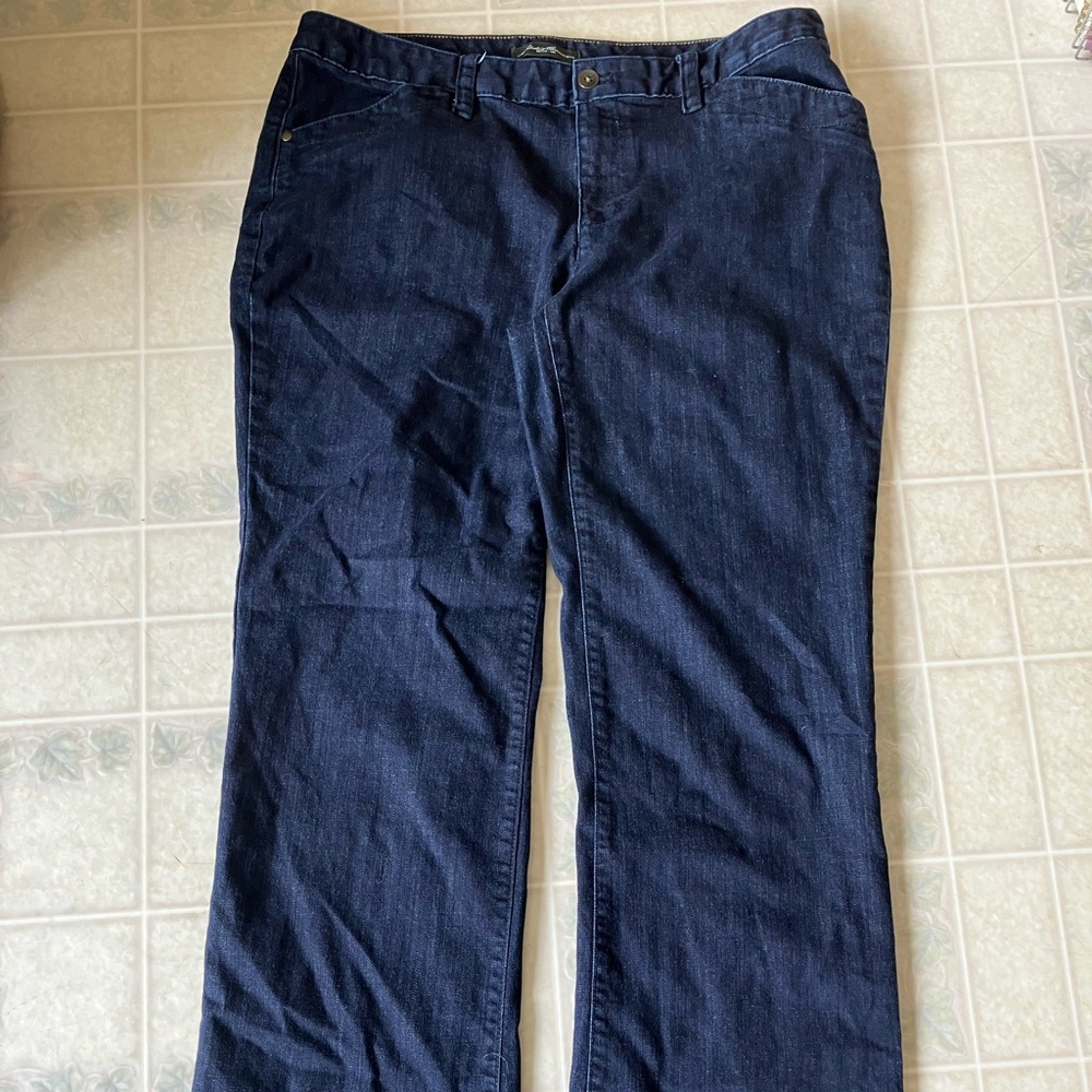 Eddie Bauer Wide Leg Trouser Jeans Dark Wash button back pockets‎